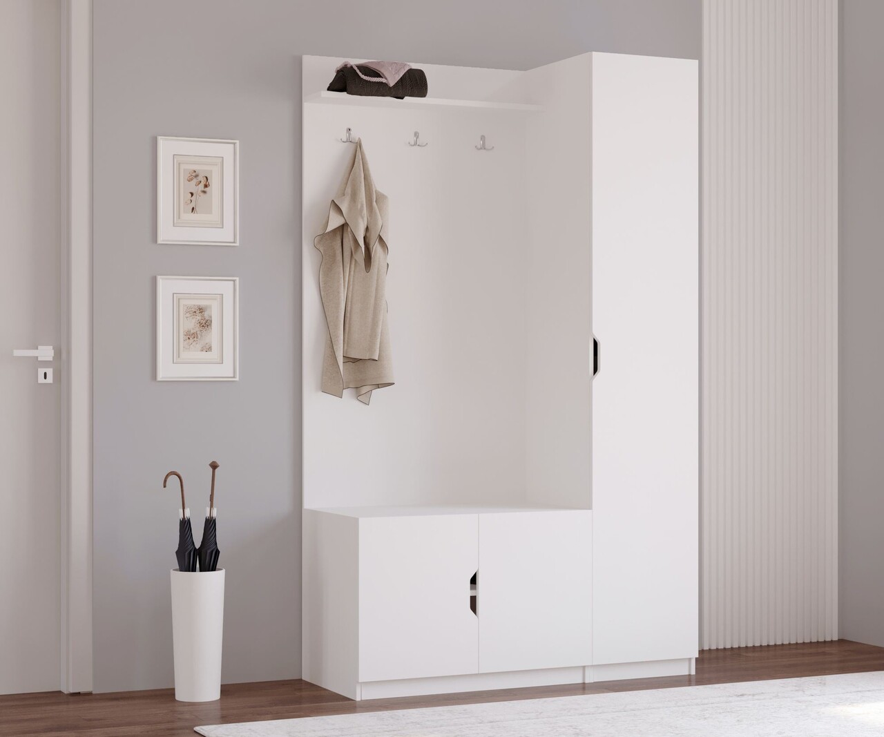Cuier de perete, Hanah Home, Rb-159, 120x200x35 cm, Alb mat - imagine 7